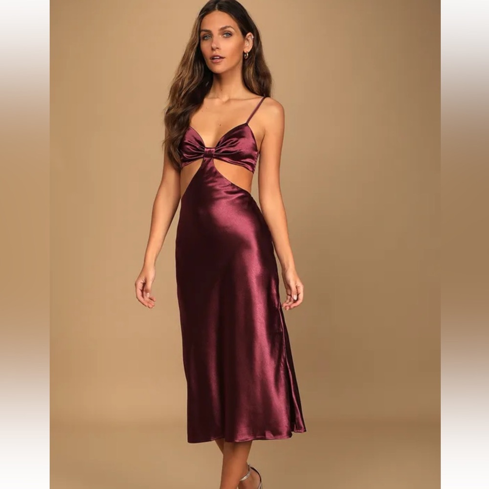 Lulu's Need My Love Plum Purple Satin Cutout Midi Dress